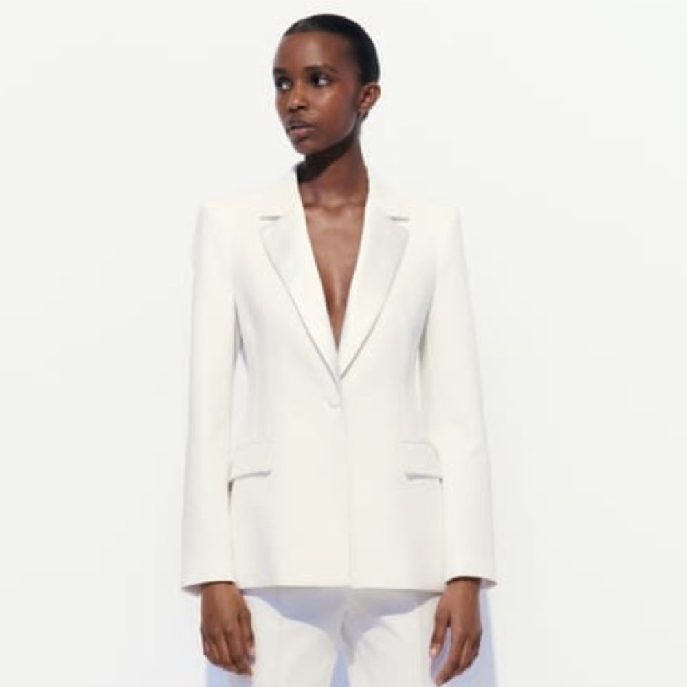 NYT Zara Tuxedo Jacket Oyster-White Bridal Bride Suit Wedding Shower Luncheon